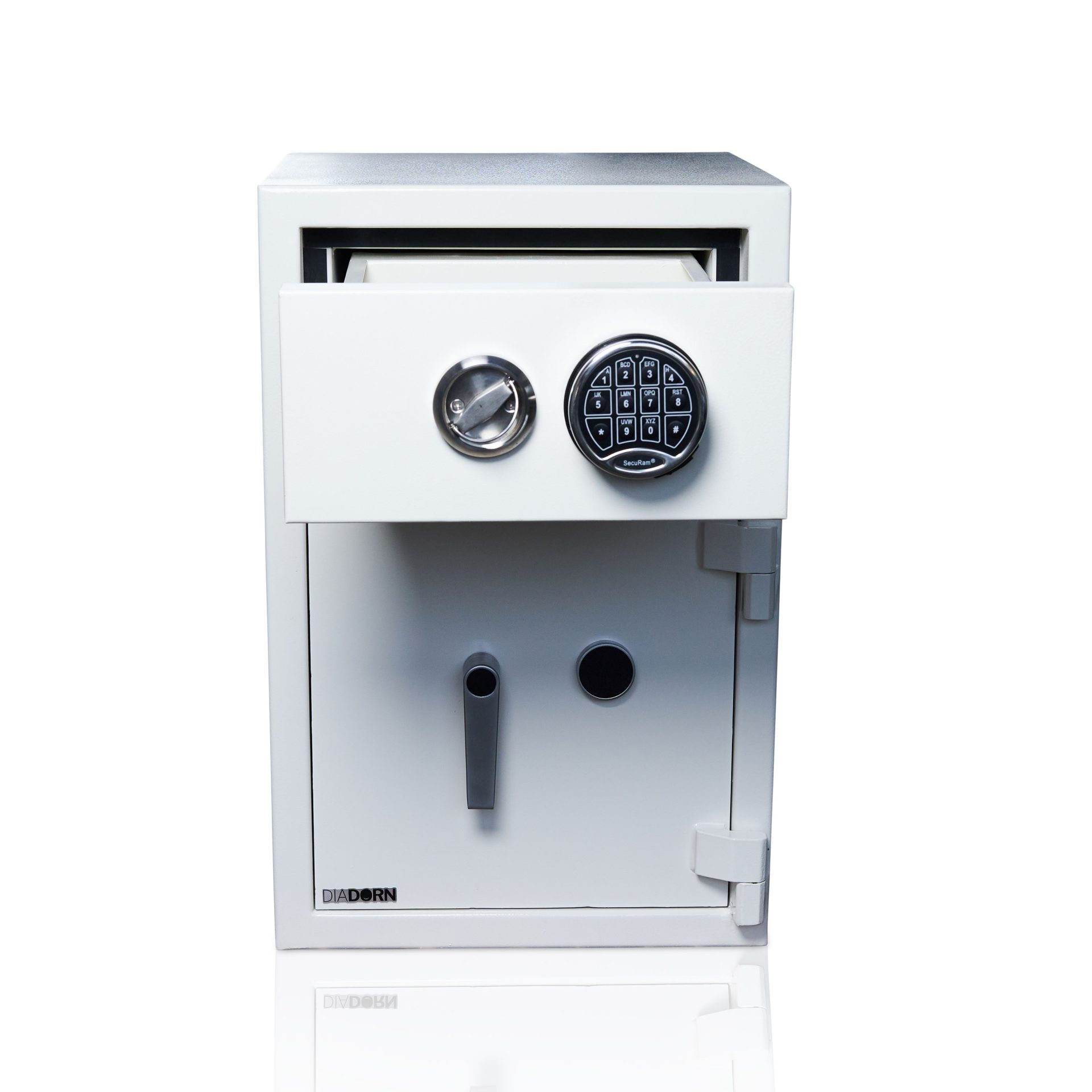 Deposit safe with drawer & pin code lock | Safe door with 6 locking bolts & key lock
