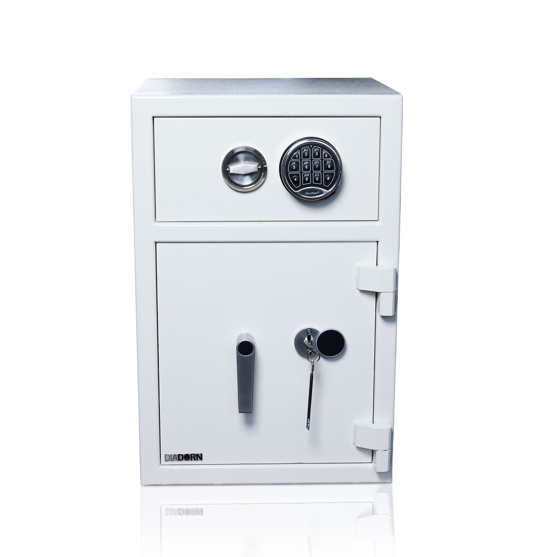 Deposit safe with drawer & pin code lock | Safe door with 6 locking bolts & key lock