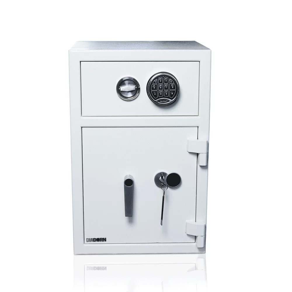 Deposit safe with drawer & pin code lock | Safe door with 6 locking bolts & key lock