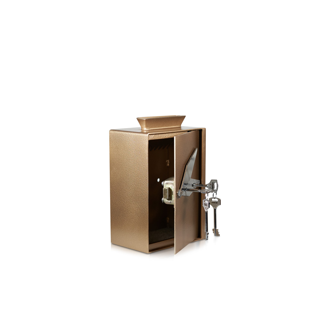 Donation box with dual control | Double lock | Copper – Gold | Church safe | Donation safe